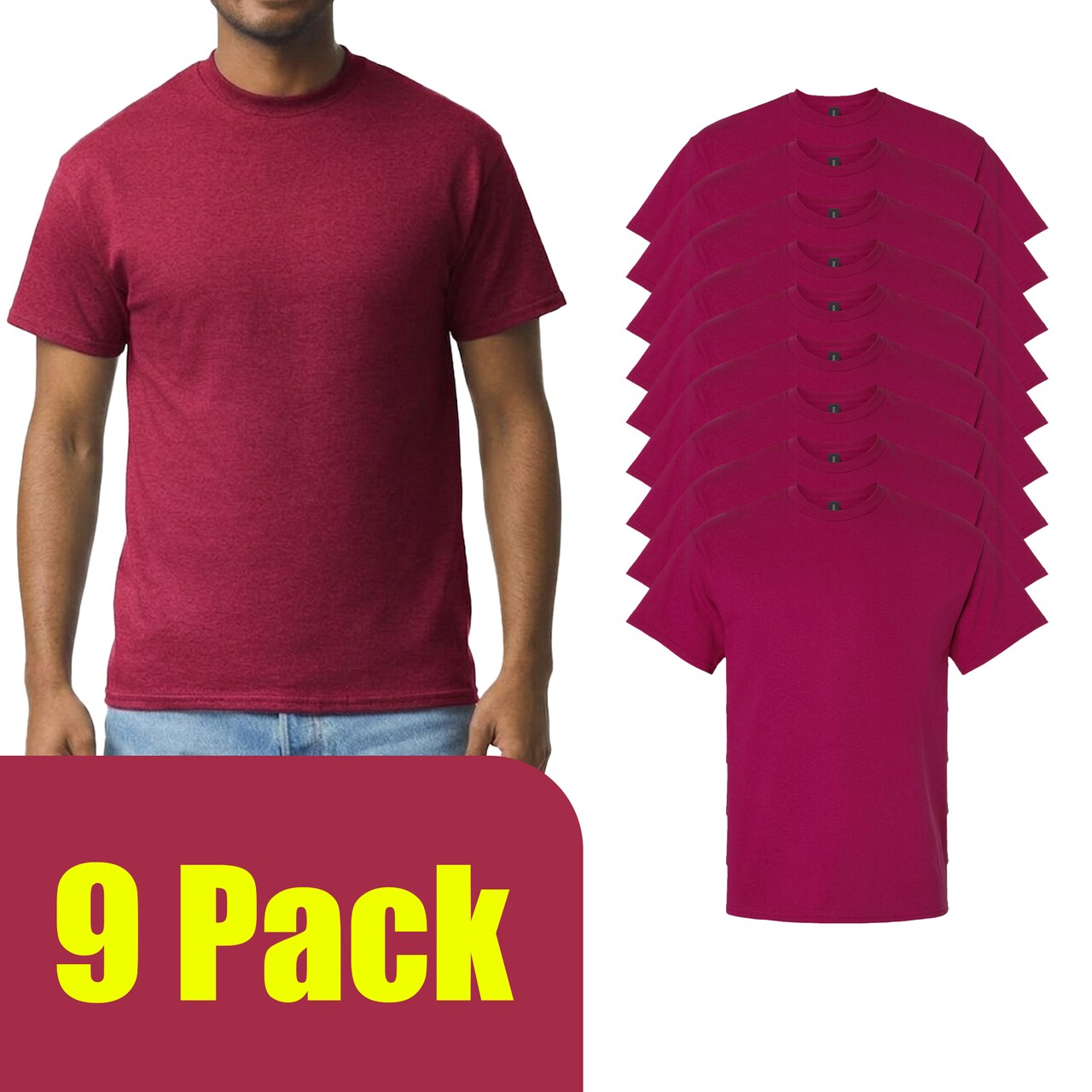 Gildan Unisex Ultra Cotton Short Sleeve T-Shirt Craft Bundle, Cardinal Red Crewneck Tee (S–5XL)